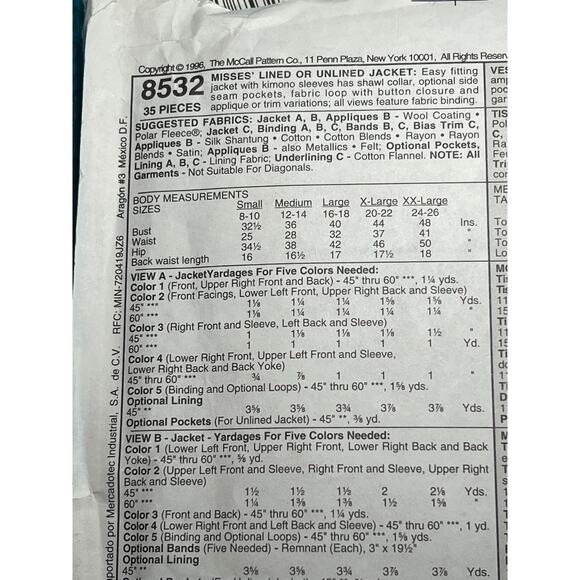 McCalls 8532 Sewing pattern Palmer Pletsch jacket oversized patchwork size 16 18 - Picture 4 of 7